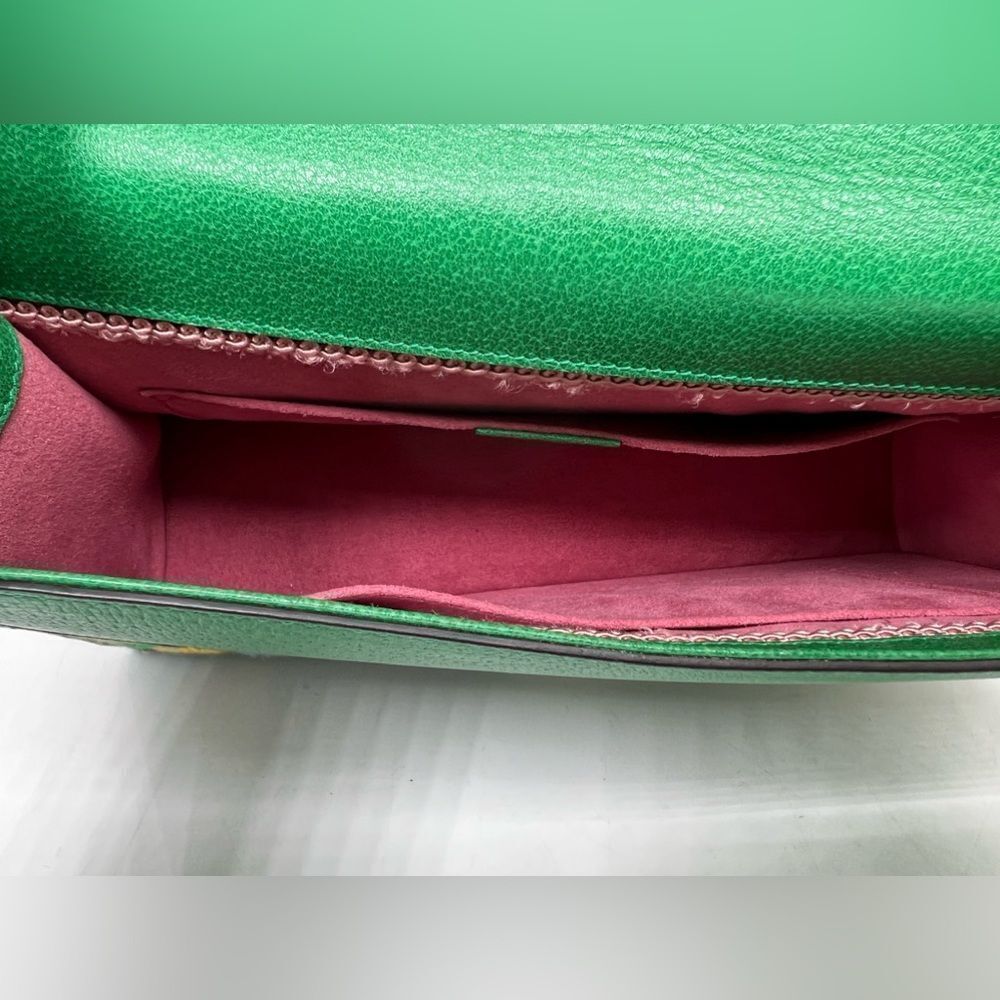 Gucci Linea Ricami Shoulder Bag Embroidered Leather Green Cat - Picture 9 of 13